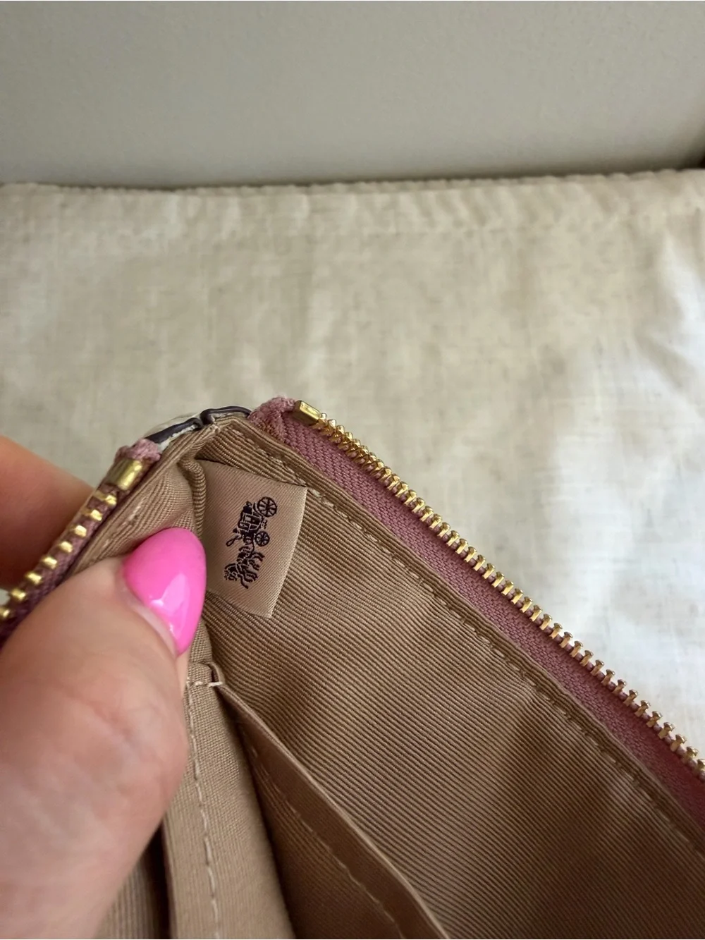Coach Stripe Heart Motif Corner Wristlet
